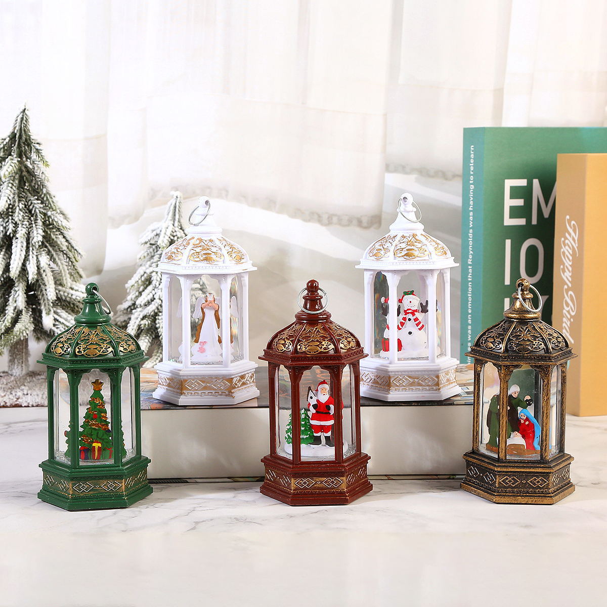 Nostalgische Weihnachtslaterne mit beweglichem Weihnachtsmann Brehn