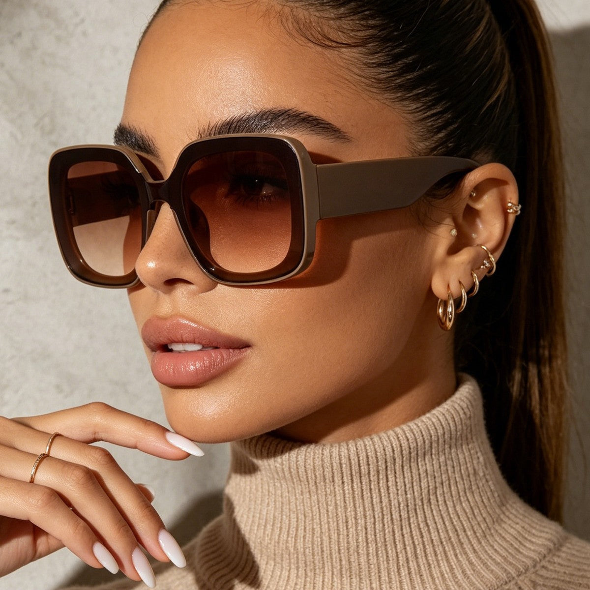 Damen quadratische Sonnenbrille mit innovativem transparenter Rahmendesign Brehn
