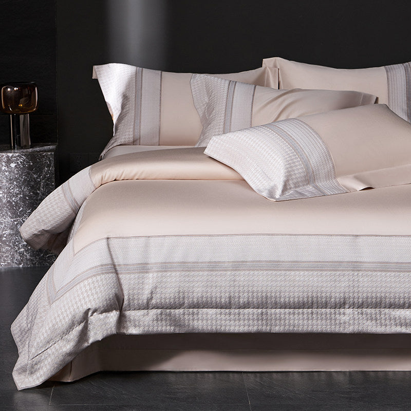 Luxuriöses Baumwoll-Satin Bettwäsche-Set mit Hahnentrittmuster-Jacquardbordüre