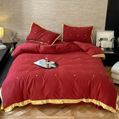Bettwäsche-Set aus Baumwollsatin mit Mini-Herz-Stickerei und Kontrastpaspel Brehn