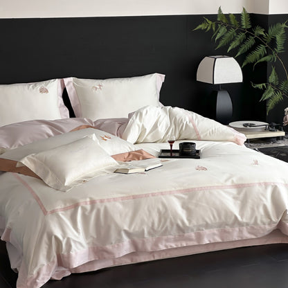 Luxuriöses Satin-Feeling Bettbezug-Set mit Doppel-Oxford-Rand und Kissenbezügen