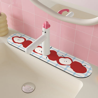 Decorative Waterproof Anti-Splash Sink Counter Mat with Adhesive Backing and Cute Apple Illustration