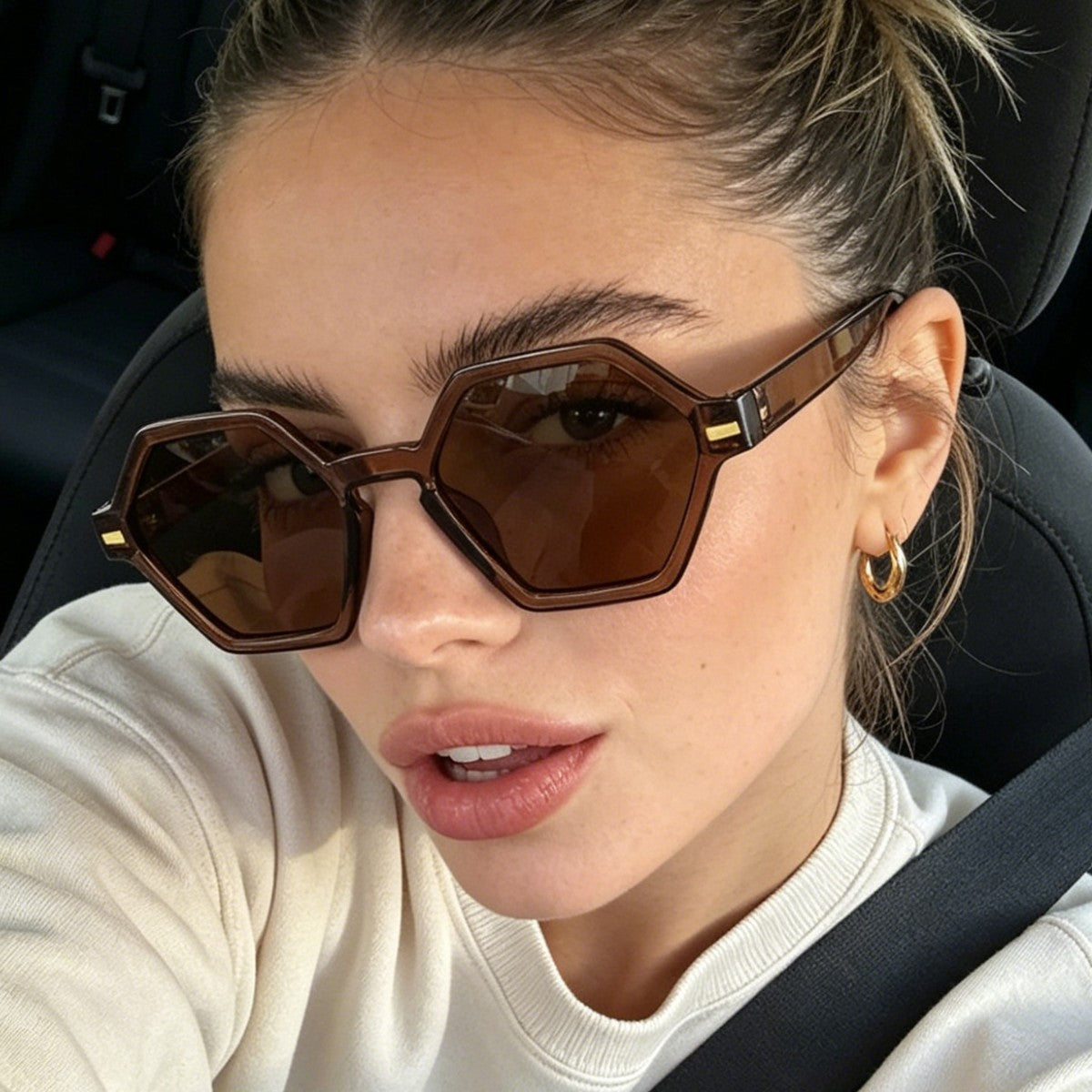Damen hexagonale Sonnenbrille mit modischem Design und UV-Schutz Brehn