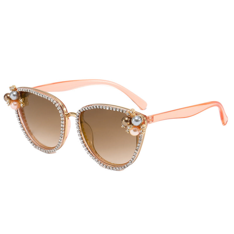 Damen glamouröse Sonnenbrille mit Perlen- und Kristalldekoration Brehn