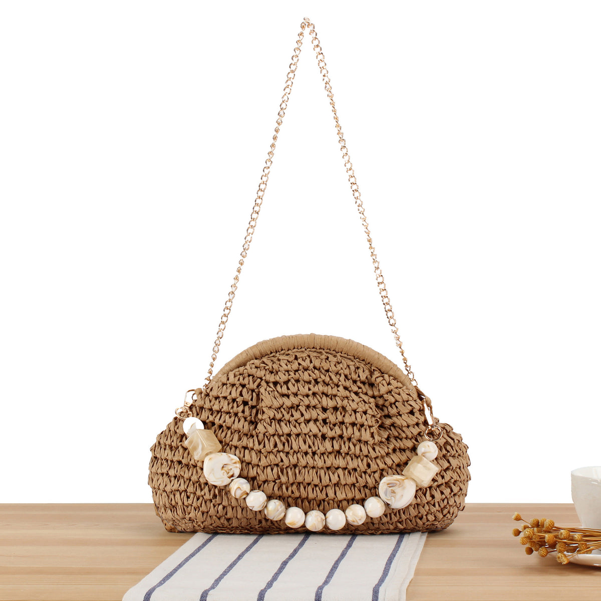 Schultertasche mit Eleganter Perlenverzierung Brehn