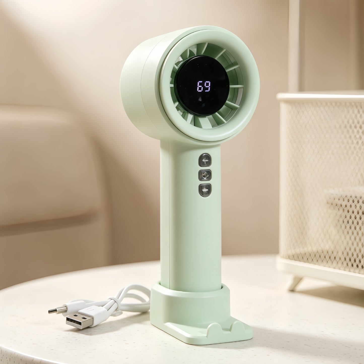 Damen tragbarer Hochgeschwindigkeitsventilator mit digitaler Temperaturanzeige Brehn