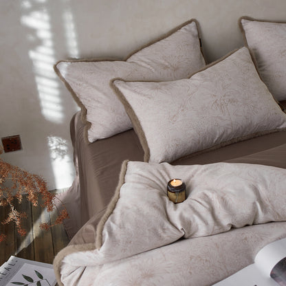 Stonewashed Leinen Bettbezug und Kissenbezug mit Fransen