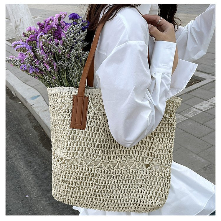 Handgefertigte Strandtasche mit Breiten Ledergriffen Brehn