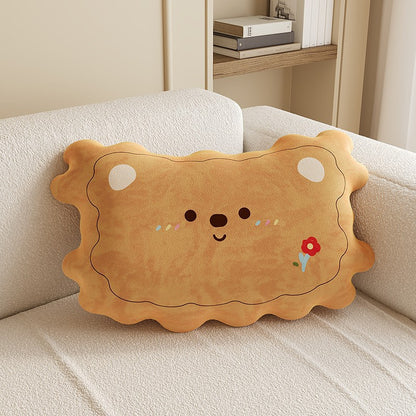 Plush Cloud-Shape Cute Character Lumbar Throw Pillow with Embroidered Face and Soft Faux-Sherpa Cover