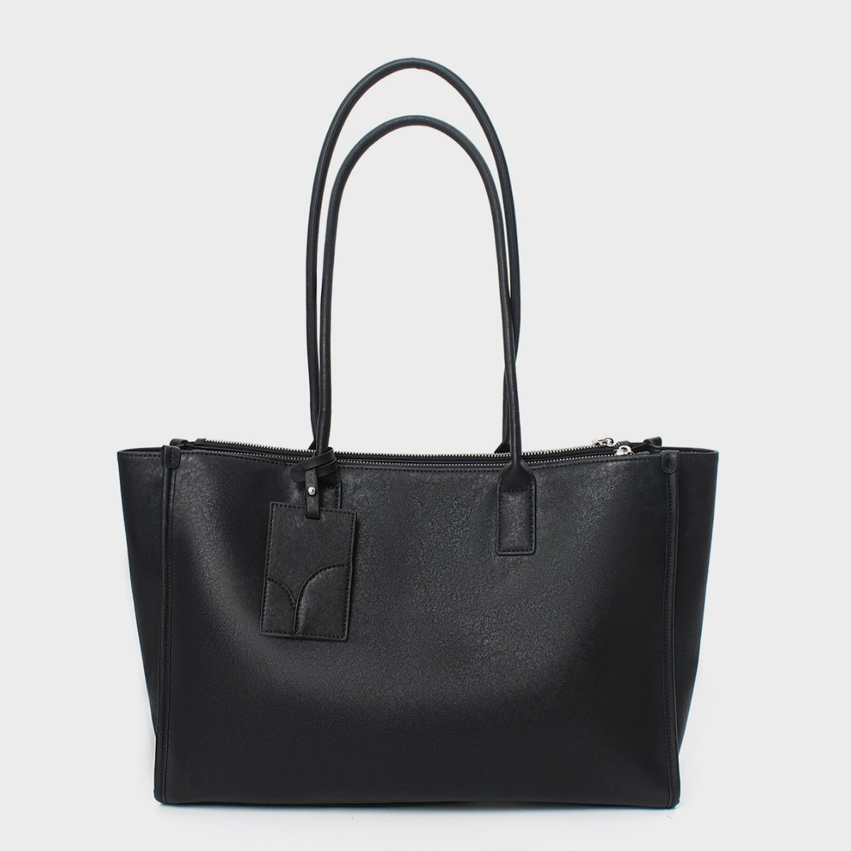 Glattes veganes Leder strukturiert Top-Zip Tote mit doppelten gerollten Griffen und Gepäckanhänger