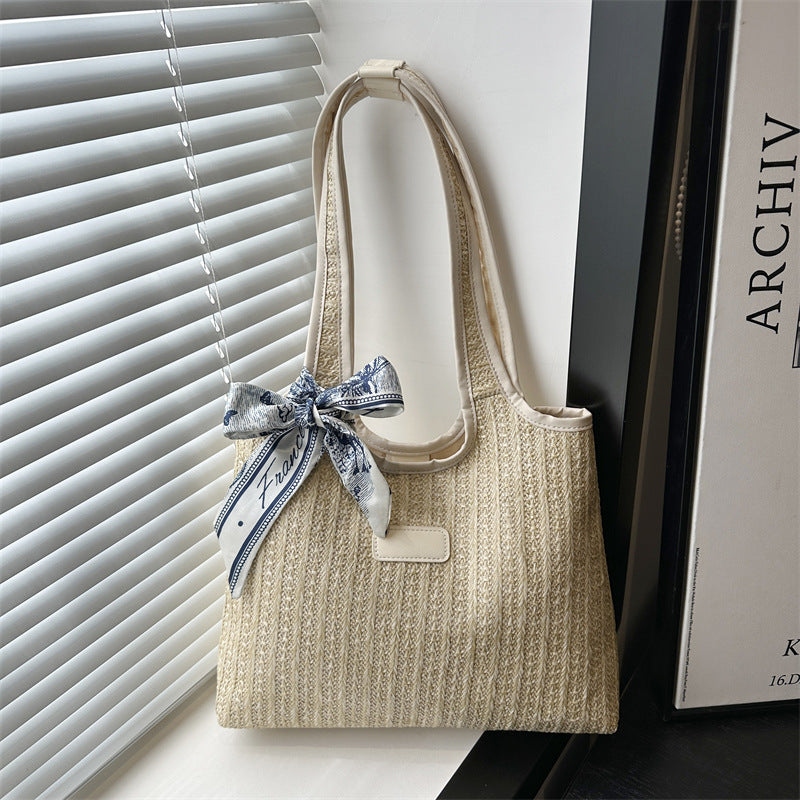 Texturierte Gewebe-Tote-Tasche mit elegantem Schleifen-Brehn