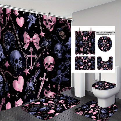 Künstlerisches Skull- und Blumenmotiv Badezimmer-Set Brehn