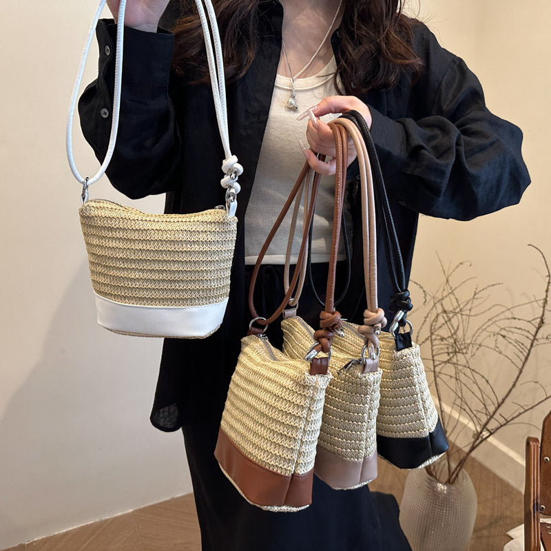 Woven Straw und Leder Umhängetasche Brehn