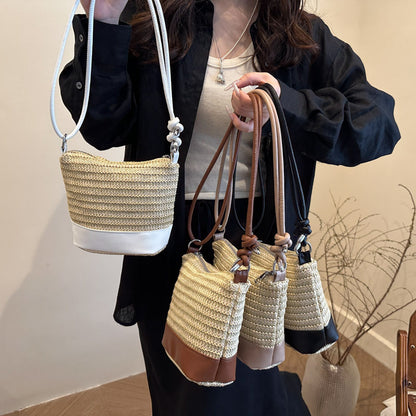 Woven Straw und Leder Umhängetasche Brehn