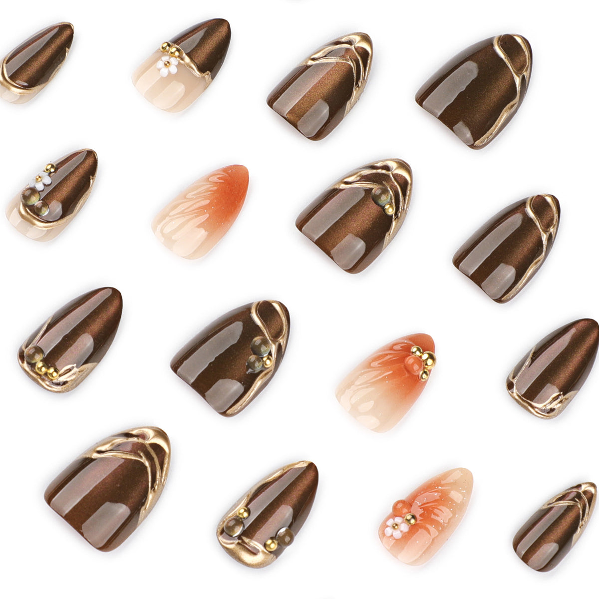 Kunstvolle Nagelverlängerungen mit eleganten 3D-Blütenverzierungen Brehn