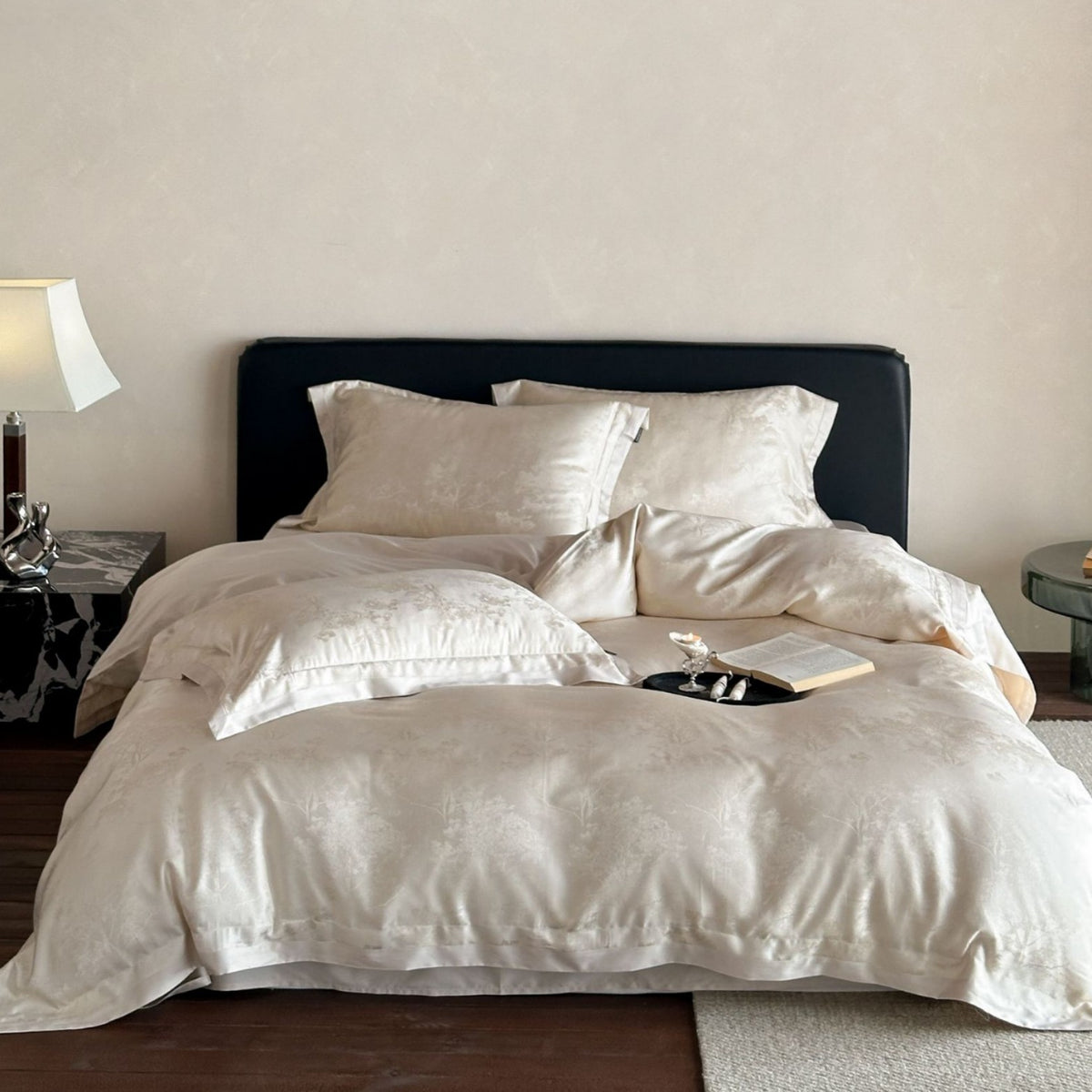 Seidensatin Jacquard Bettbezug Set mit Umschlag Kopfkissenbezügen