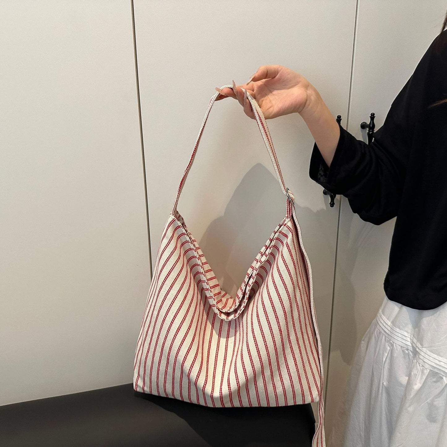 Lässige gestreifte Canvas-Shopper-Tasche Brehn