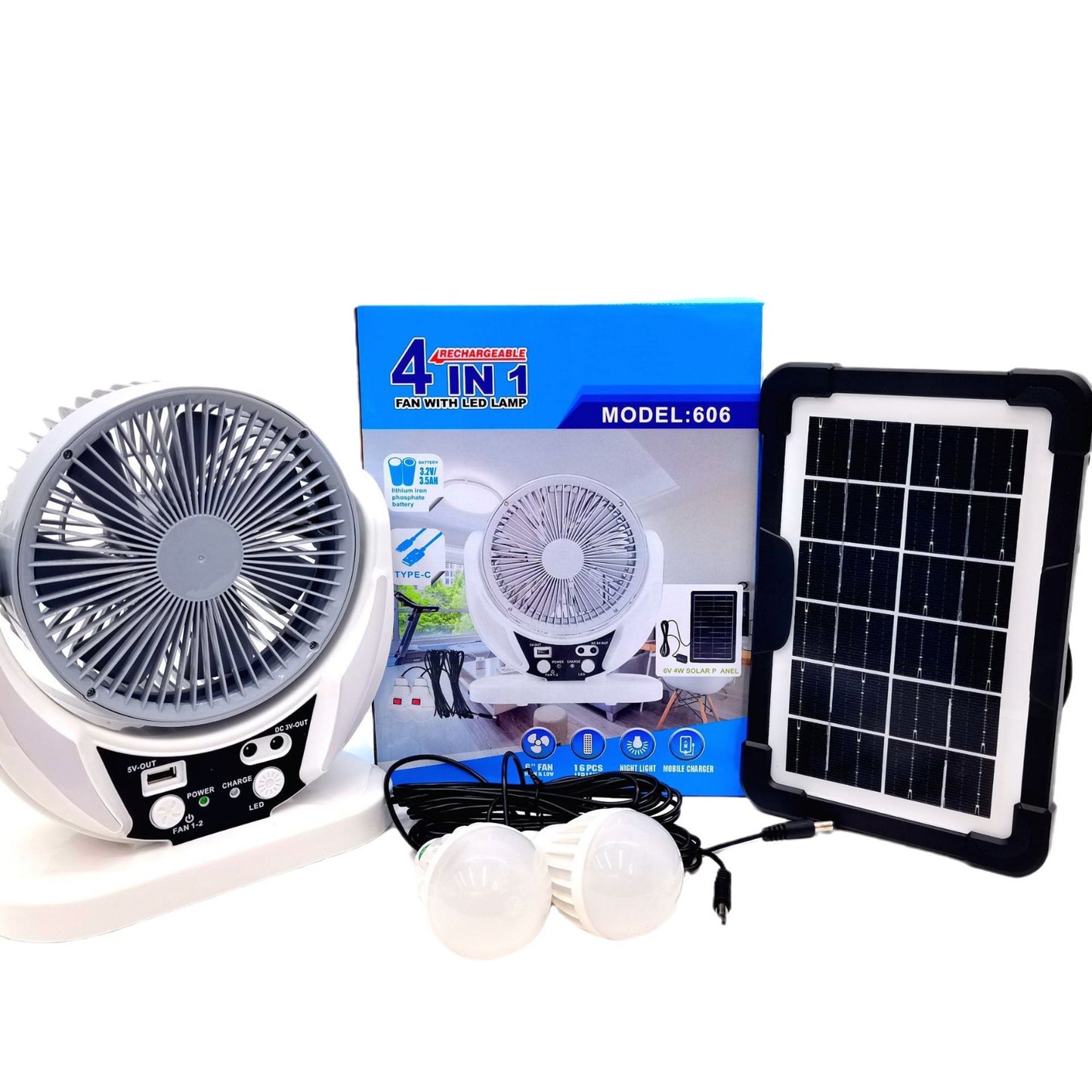 Unisex nan tragbares Solar-Lüfter und Beleuchtungsset mit Akku und USB-Ladefunktion Brehn