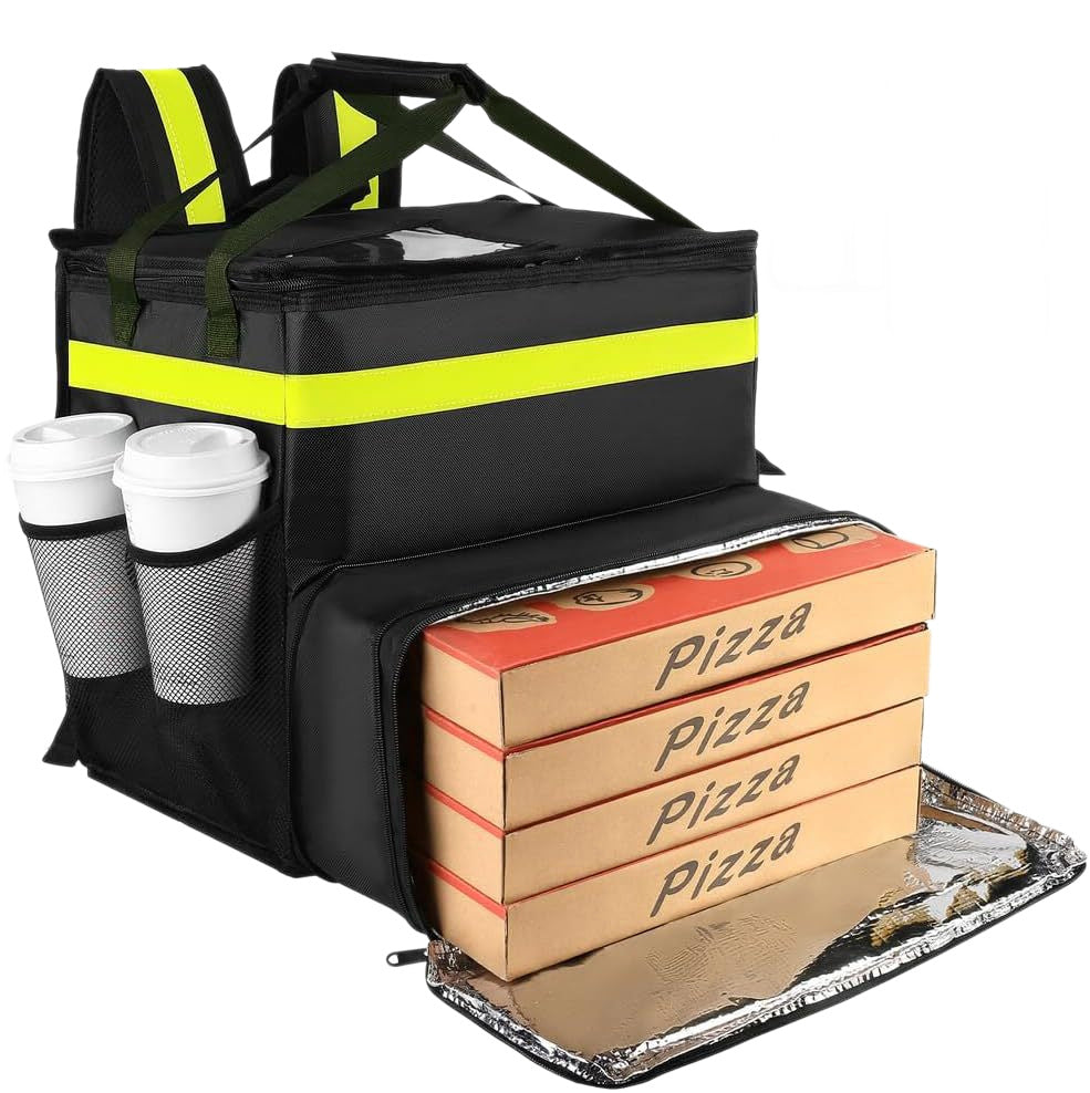 Damen Isolierte Pizza-Liefertasche mit Getränkehaltern und reflektierenden Elementen Brehn