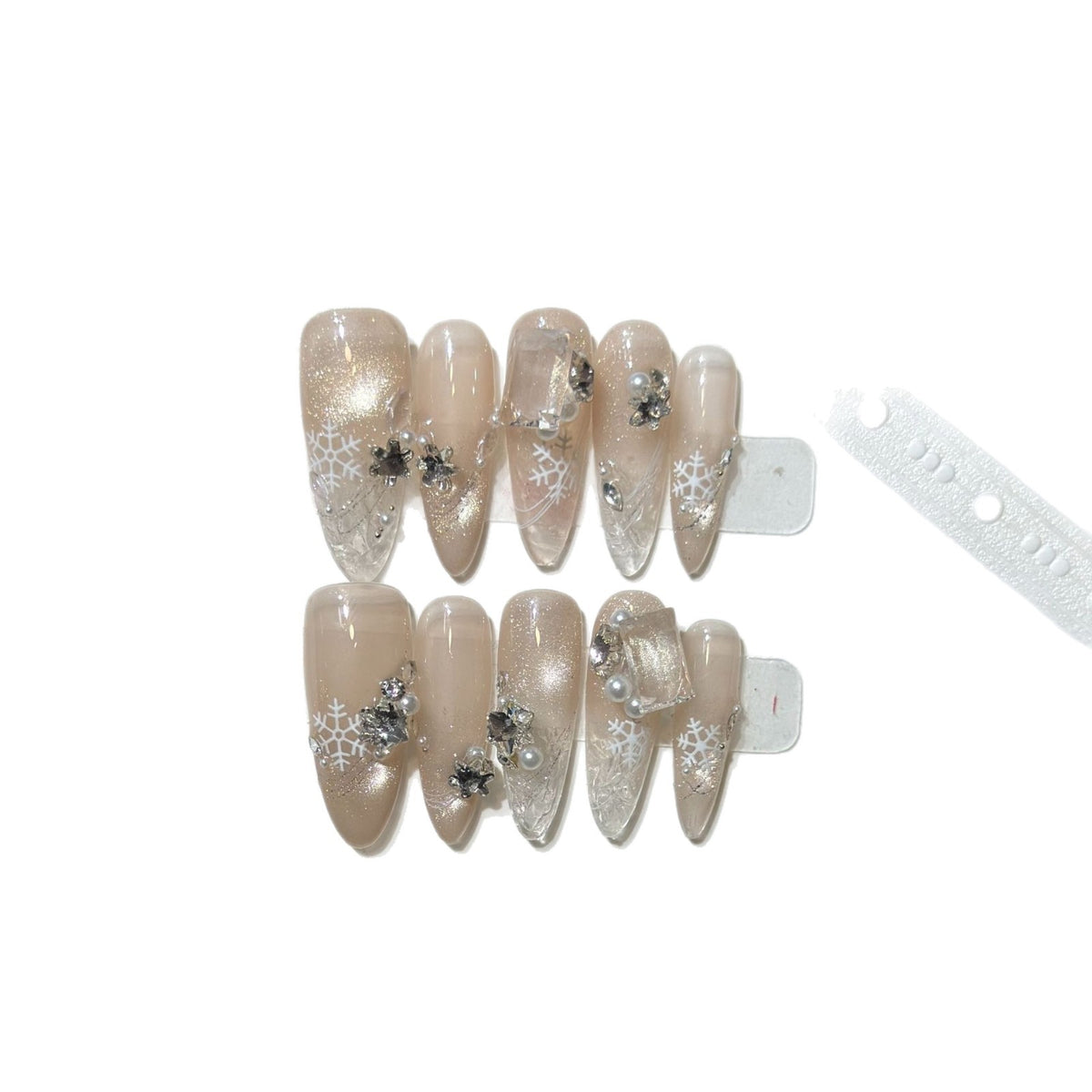 Schneeflocken-inspirierte Stiletto Press-On Nagelset Brehn