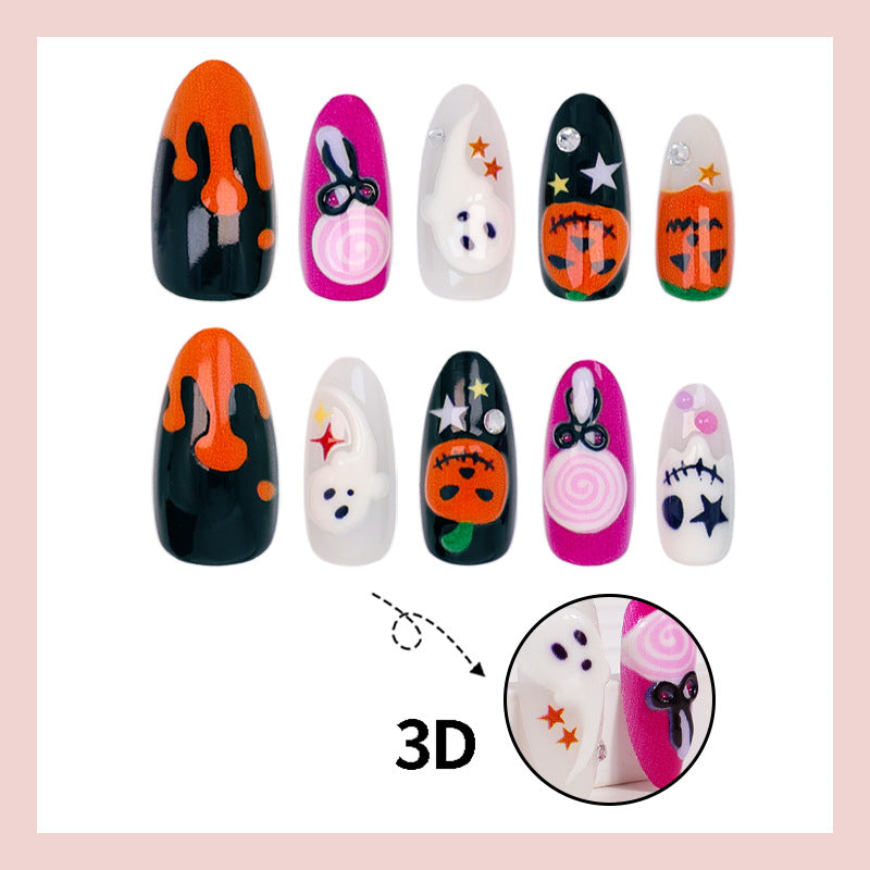 Halloween Kunstnagelset mit kreativen Geister- und Kürbismotiven Brehn