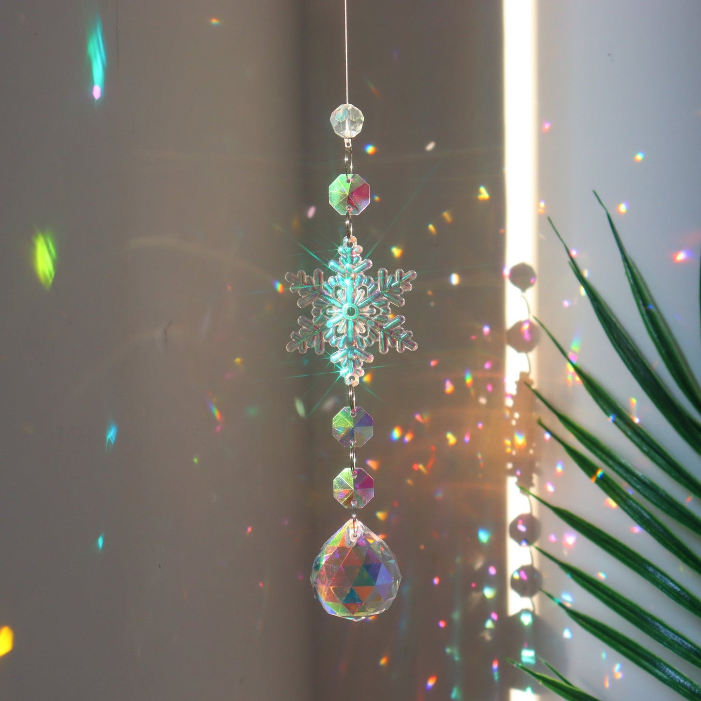Brehn | Weihnachtsfarbige Schneeflocken Kristall Sonnenfänger Eis Säulenanhänger Fenster Weihnachtsbaum Dekoration Party Anhänger Weihnachtsdekoration