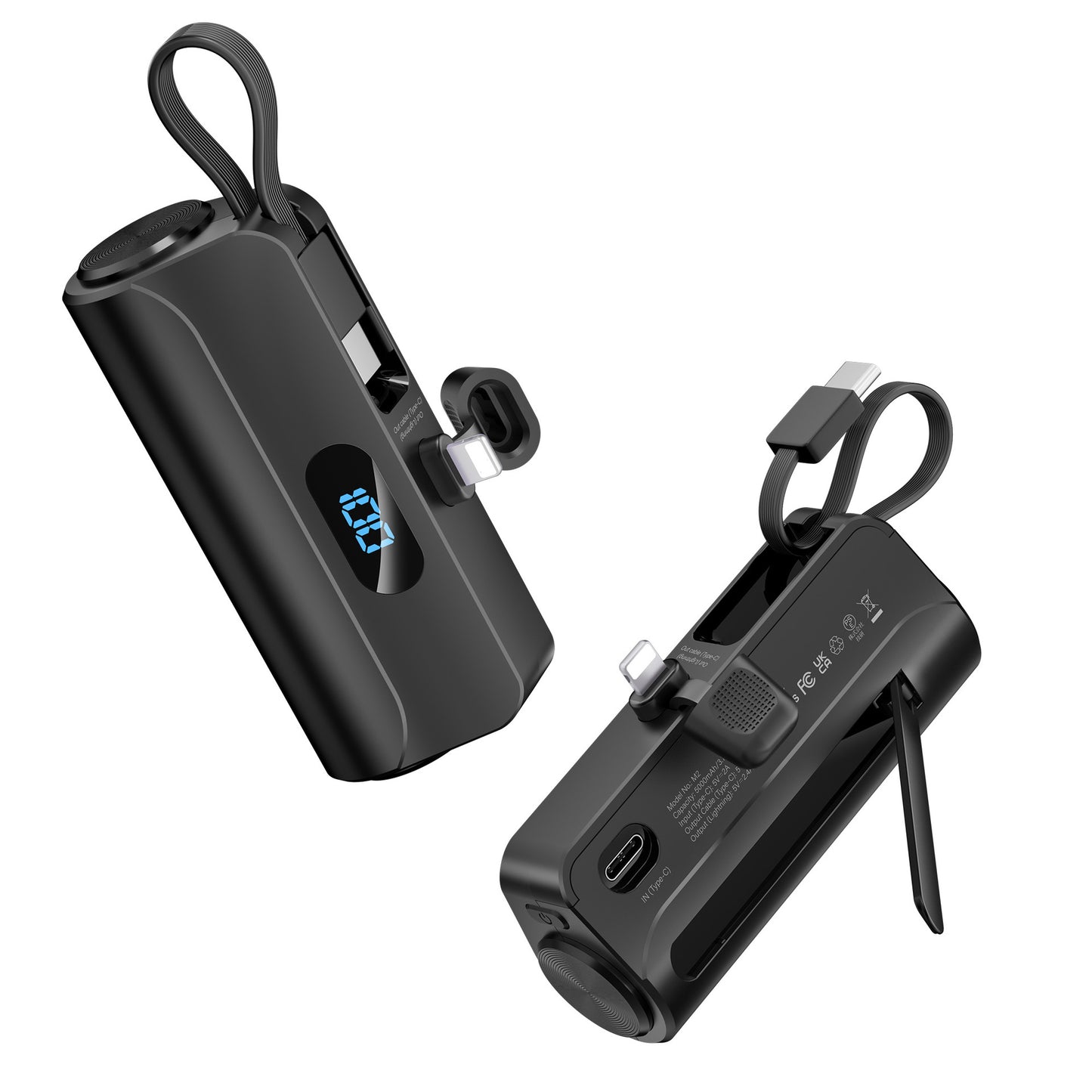 Tragbare Powerbank mit Integriertem Micro-Usb-Kabel und Led-Taschenlampe Brehn