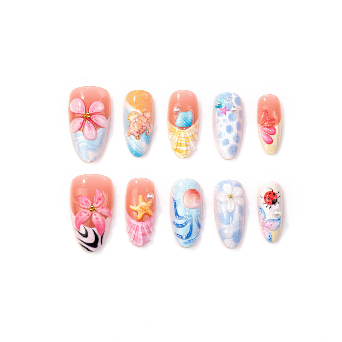 Künstlerisches vom Ozean inspiriertes Press-On Nail Art Set Brehn 1790636618