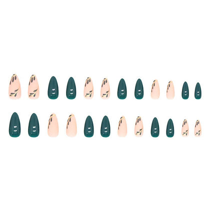 Künstlerische Press-On Nagelset mit Blätterdesigns Brehn