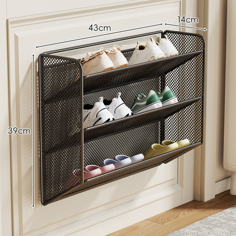 Wandmontierter Klappnetz-Schuhregal-Organizer für schlanke Eingänge