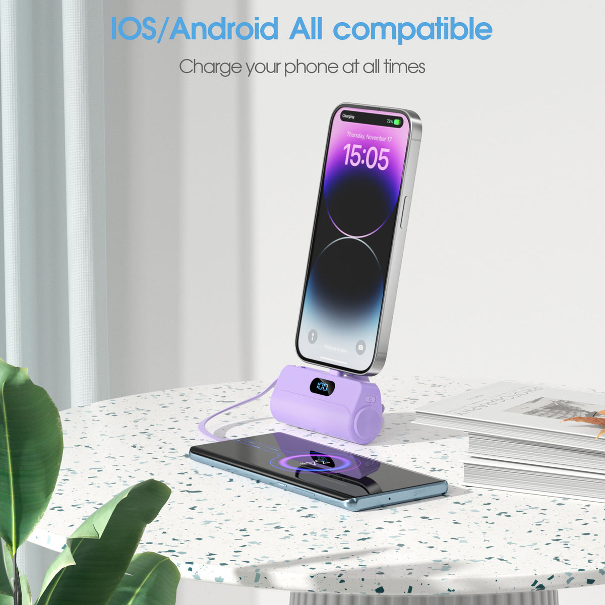 Tragbare Powerbank mit Integriertem Micro-Usb-Kabel und Led-Taschenlampe Brehn