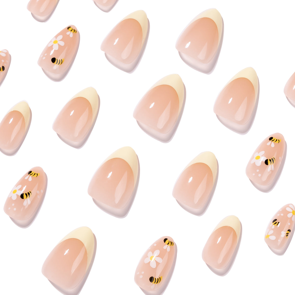 Kunstvolle Nagelkunst mit Bienen- und Blumedesign Brehn