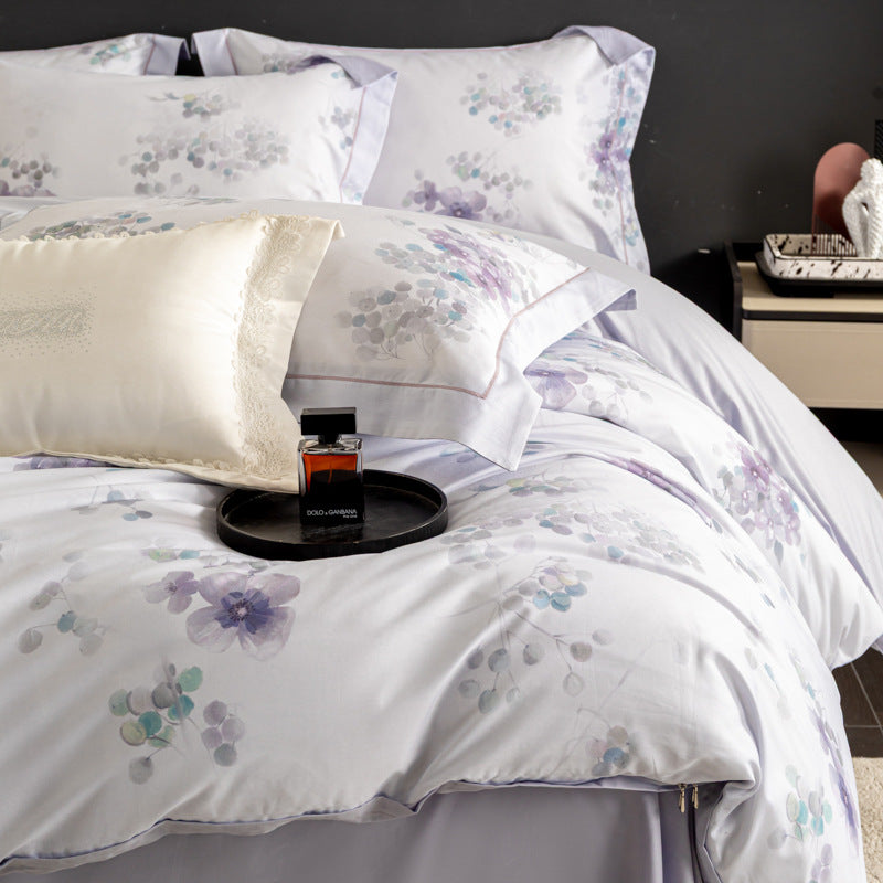 Luxuriöses Baumwollsatin Bettwäsche-Set mit Aquarellblütenmuster