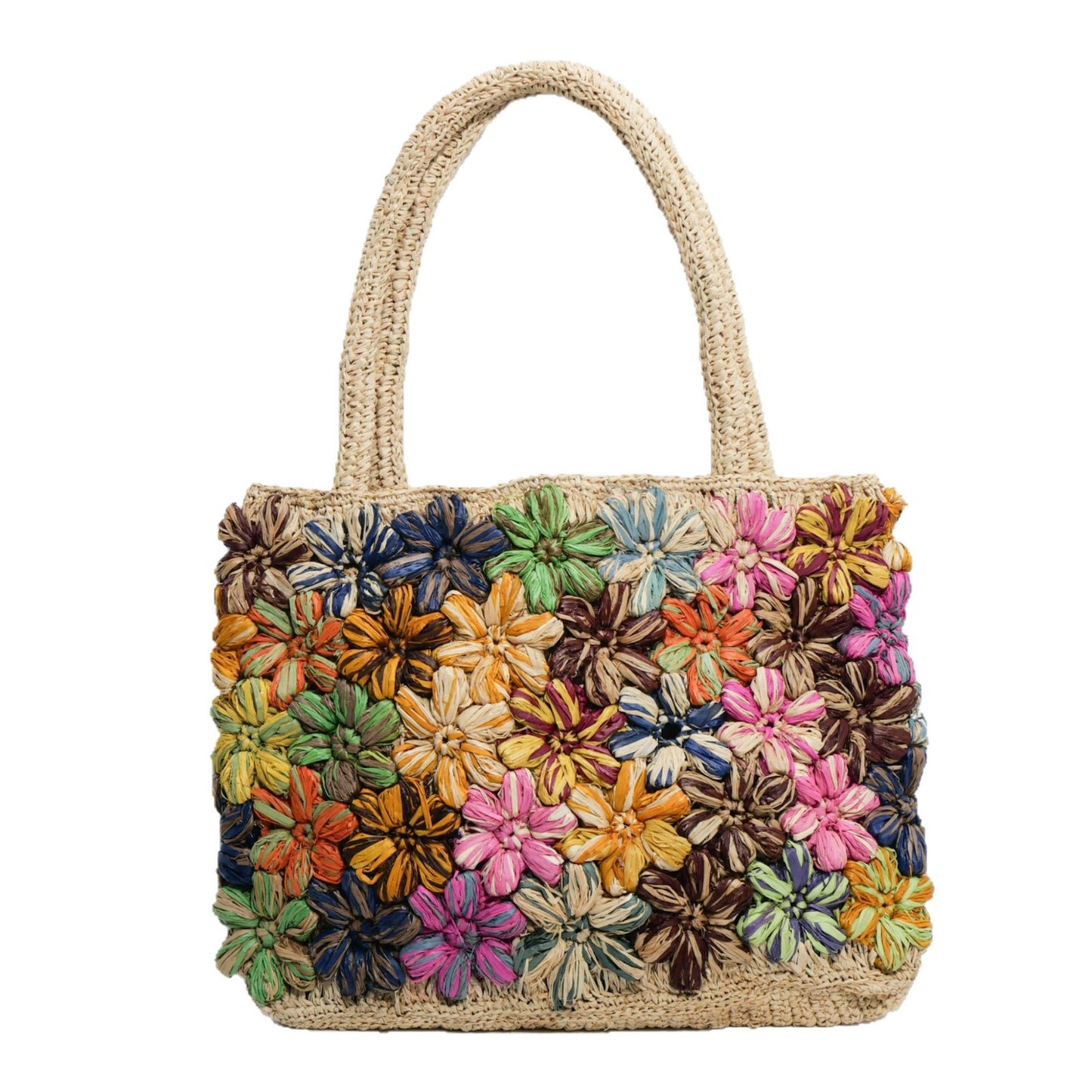 Handgefertigte Basttasche mit Floralen Applikationen Brehn