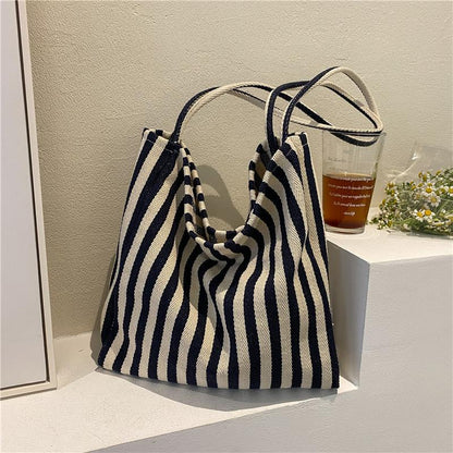 Lässige gestreifte Canvas-Shopper-Tasche