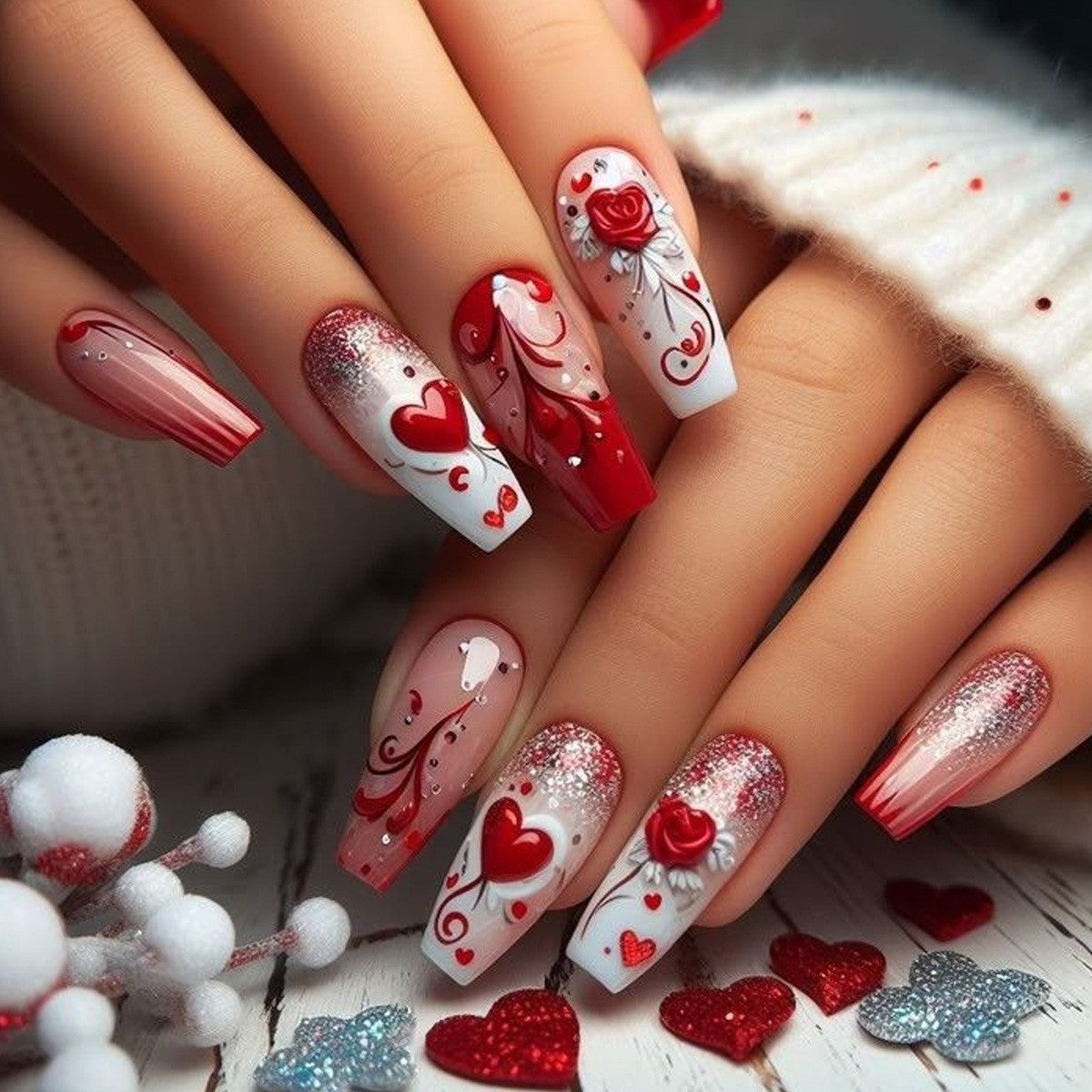 Romantisches Herz-Themen-Nagelkunst-Set Brehn