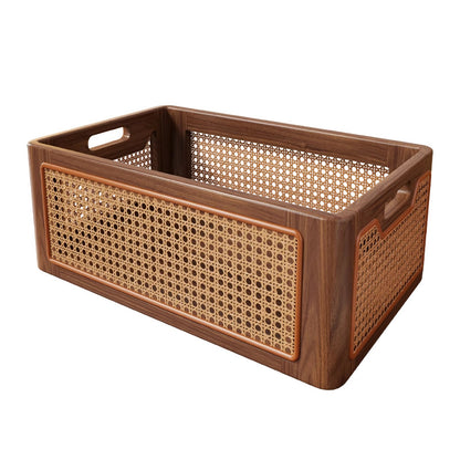 Rattan-Accent Massivholz Schreibtisch Aufbewahrungstablett mit Griffen