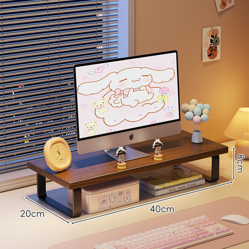 Erhöhter Monitorständer mit Holz-Optik-Oberfläche, Metallrahmen und Unterregal-Stauraum