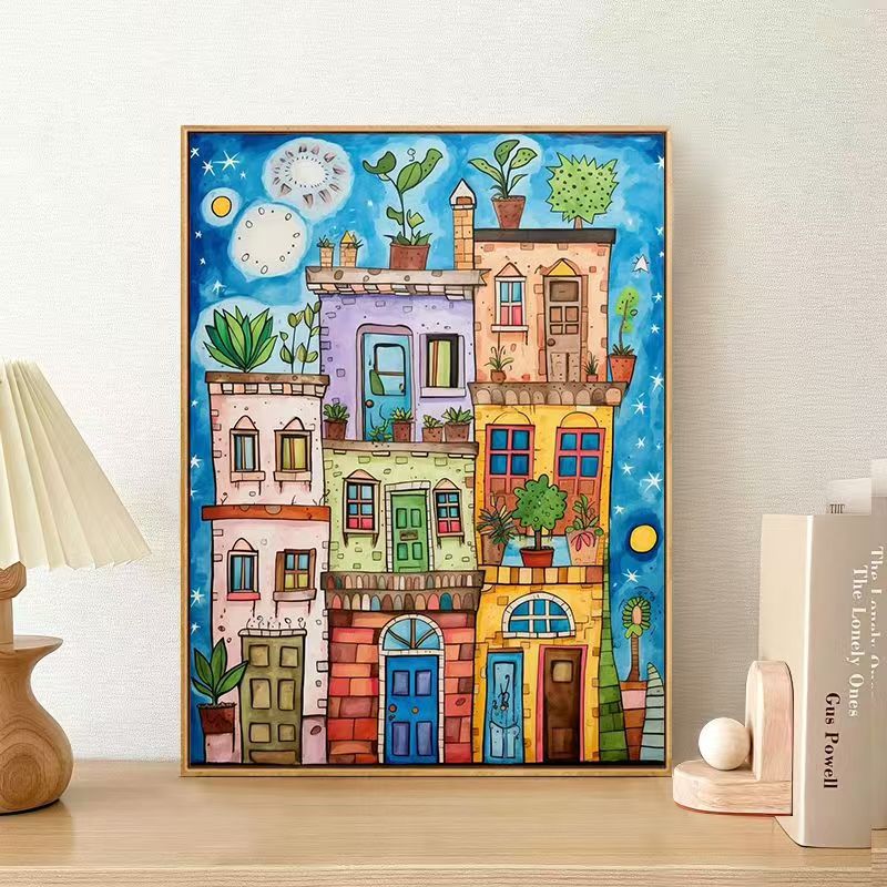 Verspielter Urbaner Landschaft Leinwand Kunstdruck Brehn
