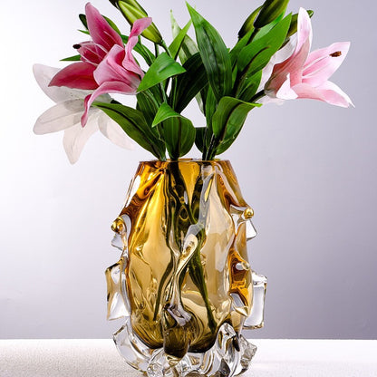 Handgefertigte skulpturale Vase mit geschmolzenem Rand aus dickem Glas Brehn