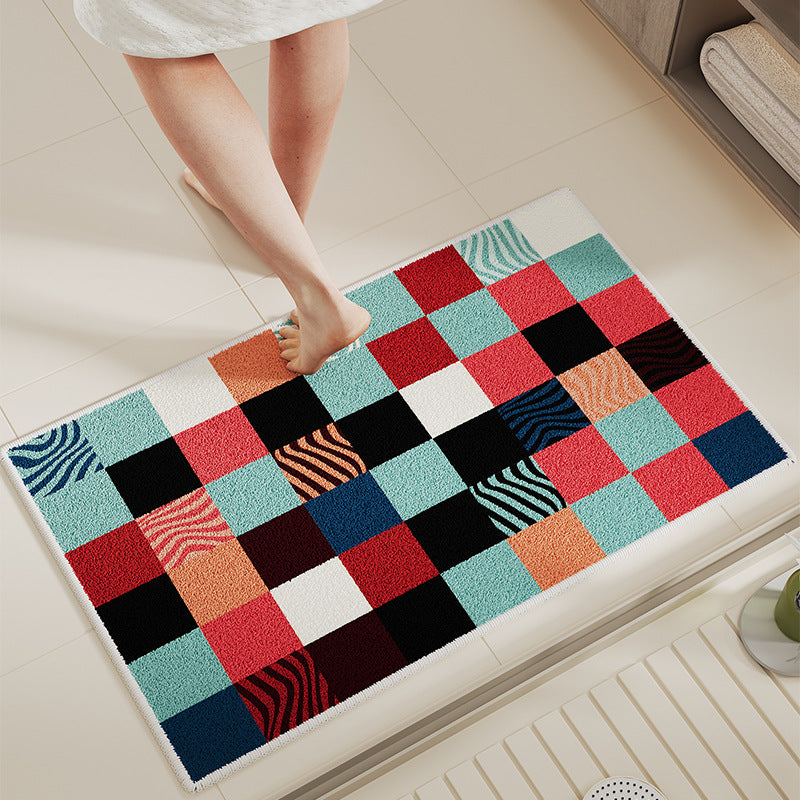 Absorbent Non-Slip Checkerboard Microfiber Bath and Door Mat