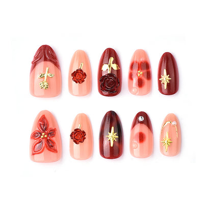 Künstlerisches Floral Press-On Nagelkunst Set Brehn