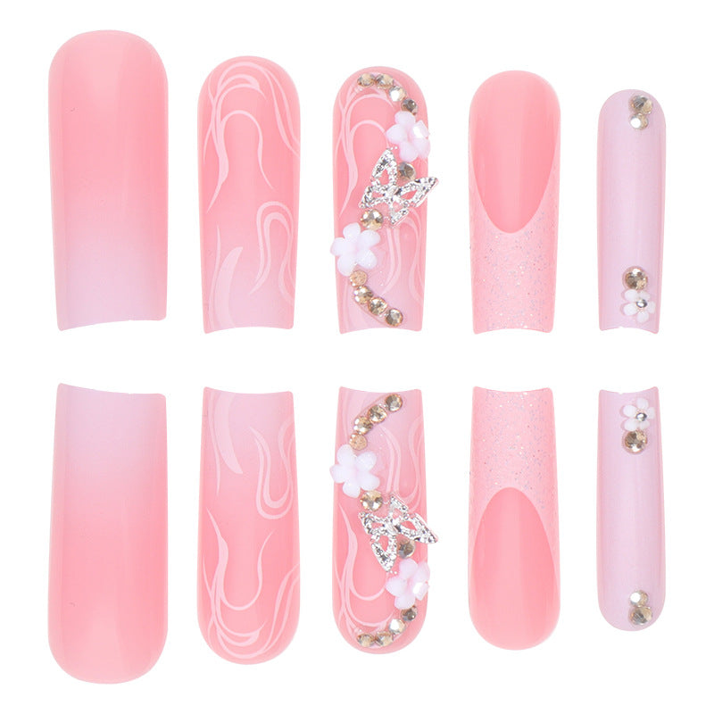 Blumen- und Glitzer-Stiletto-Press-On-Nägel Brehn