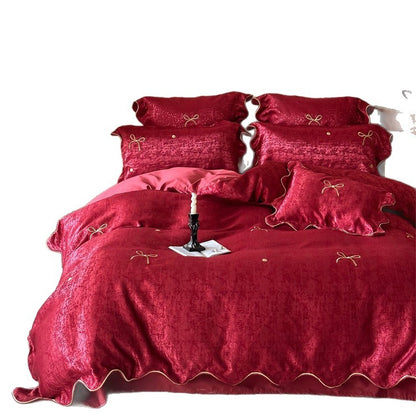 Luxuriöses Satin-Bettwäsche-Set mit Schleifenstickerei und Paspelierung Brehn