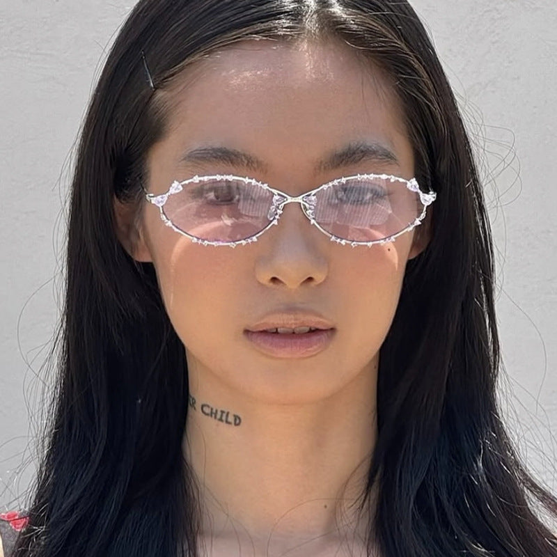 Damen exklusive Sonnenbrille mit funkelndem Strass-Besatz und elegantem Metallrahmen Brehn