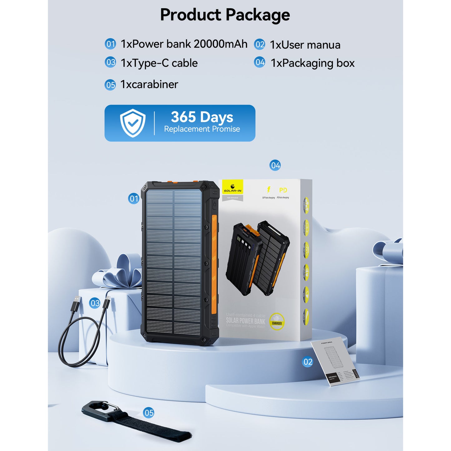Multifunktionales Solar-Powerbank mit Schnellladefunktion Brehn