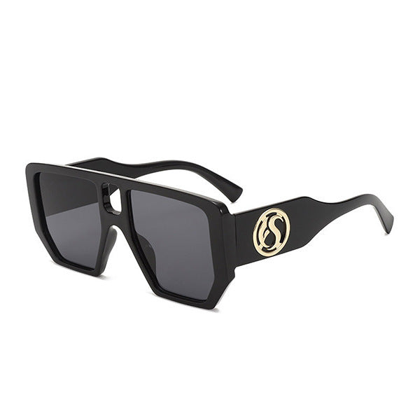 Damen Quadrat-Sonnenbrille mit auffälligem Muster und goldenen Akzenten Brehn