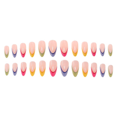 Trendige mehrfarbige French Tip Press-On Nägel