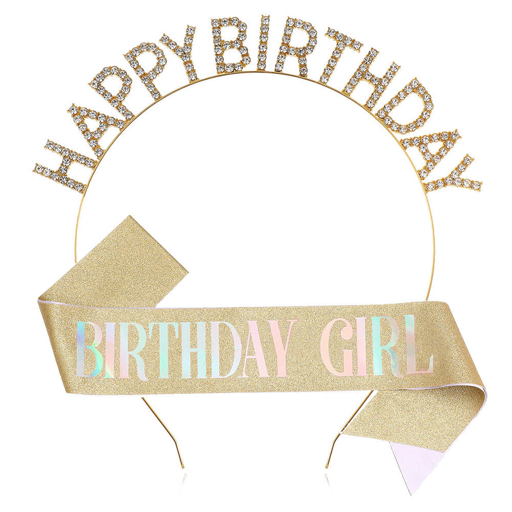 Damen Glitzernder Haarreif mit "Happy Birthday"-Aufschrift Brehn