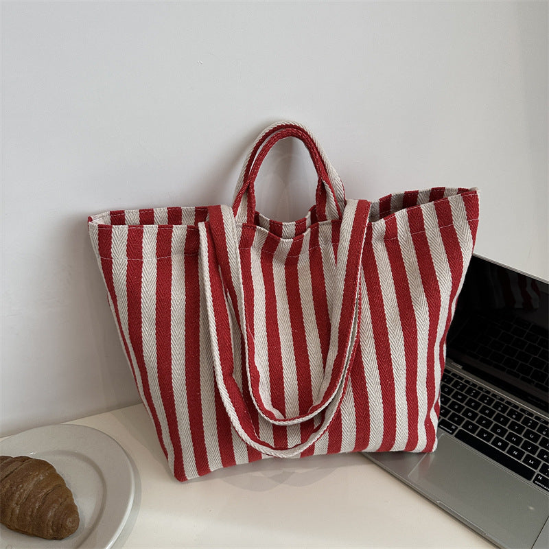 Langlebige gestreifte Canvas Strandtasche
